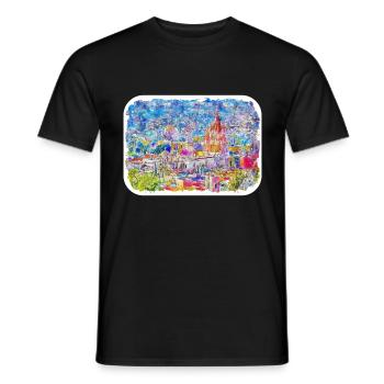 San Miguel De Allende Mexique Aquarelle Esquisse Dra - T-shirt homme - noir - Devant - AI Model Male 178 light (178cm)