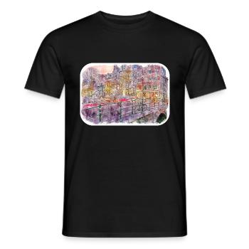 Amsterdam Netherlands Watercolor Sketch Drawing - Men's T-Shirt - black - Front - AI Model Male 178 light (178cm)