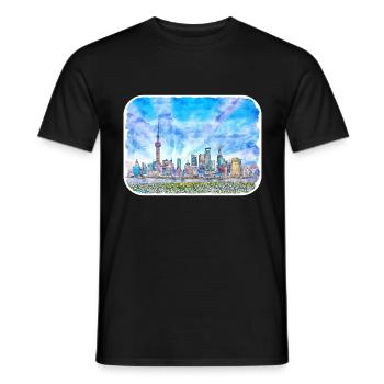 China Watercolor Sketch Hand Drawn Illustration - Men's T-Shirt - black - Front - AI Model Male 178 light (178cm)