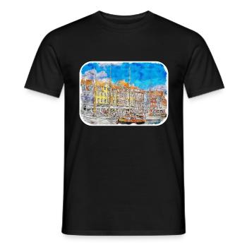 Copenhague Danemark Aquarelle Sketch Illustration - T-shirt homme - noir - Devant - AI Model Male 178 light (178cm)