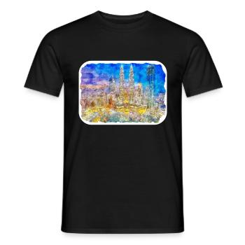Malaisie Aquarelle Esquisse Dessinée à la Main Illustration - T-shirt homme - noir - Devant - AI Model Male 178 light (178cm)