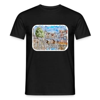 Bruges Belgium Watercolor Sketch Drawn Illustratio - Men's T-Shirt - black - Front - AI Model Male 178 light (178cm)
