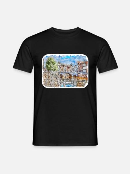 Brügge Belgien Aquarell Skizze gezeichnet illustratio - Männer T-Shirt - Schwarz