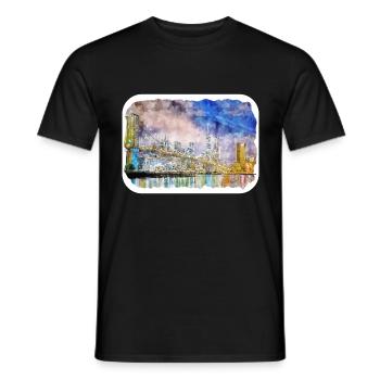 New York Usa Watercolor Sketch Drawing - Men's T-Shirt - black - Front - AI Model Male 178 light (178cm)