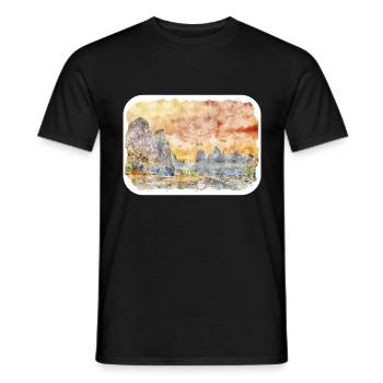 China Watercolor Sketch Hand Drawn Illustration - Men's T-Shirt - black - Front - AI Model Male 178 light (178cm)