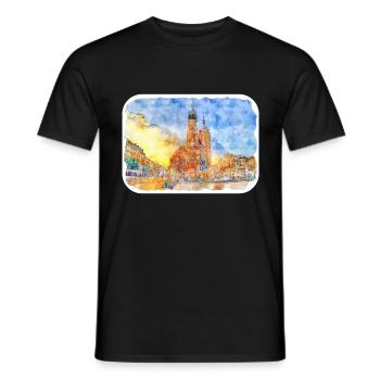 Pologne Repère Aquarelle Esquisse Dessin de peinture - T-shirt homme - noir - Devant - AI Model Male 178 light (178cm)