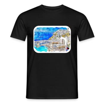 Santorin Grèce Aquarelle Esquisse Dessin Dessin - T-shirt homme - noir - Devant - AI Model Male 178 light (178cm)