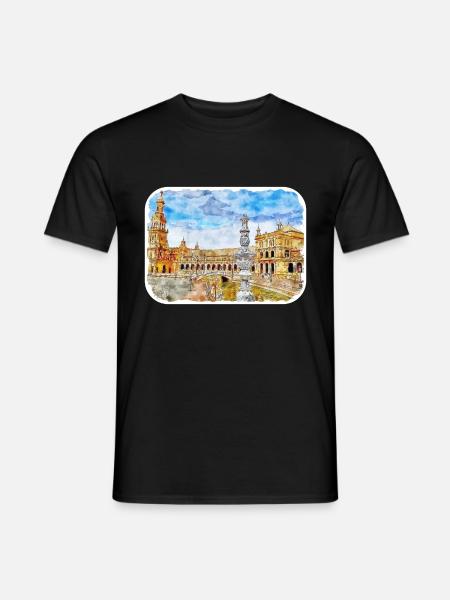 Séville Espagne Aquarelle Dessin Illustration - T-shirt homme - noir