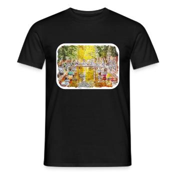 Niederlande Aquarell Skizze gezeichnete Illustration - Männer T-Shirt - Schwarz - Vorne - AI Model Male 178 light (178cm)