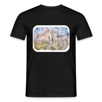 Malaisie Aquarelle Esquisse Dessinée à la Main Illustration - T-shirt homme - noir - Devant - AI Model Male 178 light (178cm)