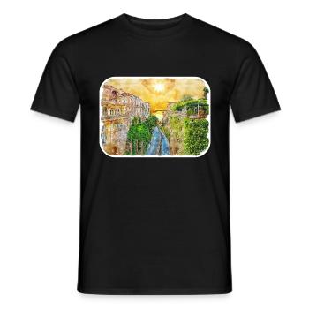 Sorrente Italie Aquarelle Sketch Illustration - T-shirt homme - noir - Devant - AI Model Male 178 light (178cm)
