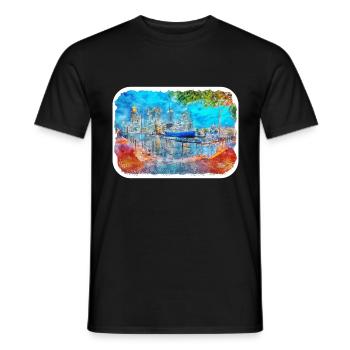 Londres UK Aquarelle Esquisse Dessinée à la Main Peinture - T-shirt homme - noir - Devant - AI Model Male 178 light (178cm)