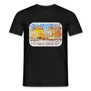 Varsovie Pologne Aquarelle Esquisse Dessinée Peinture - T-shirt homme - noir - Devant - AI Model Male 178 light (178cm)