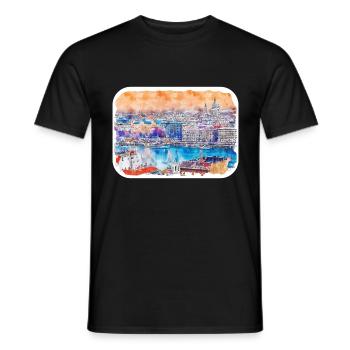 Budapest Ungarn Aquarell Skizze Illustration - Männer T-Shirt - Schwarz - Vorne - AI Model Male 178 light (178cm)