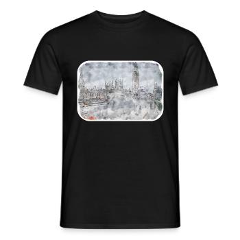 Londres UK Aquarelle Esquisse Dessinée à la Main Peinture - T-shirt homme - noir - Devant - AI Model Male 178 light (178cm)
