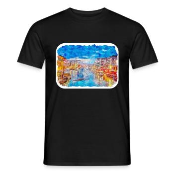 Venise Italie Aquarelle Esquisse Illustration - T-shirt homme - noir - Devant - AI Model Male 178 light (178cm)