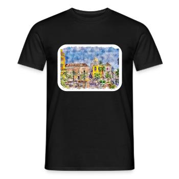 Cartagena Kolumbien Aquarell Skizze Gezeichnet Illustr - Männer T-Shirt - Schwarz - Vorne - AI Model Male 178 light (178cm)