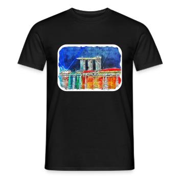 Singapour Aquarelle Esquisse Dessinée à la Main Peinture - T-shirt homme - noir - Devant - AI Model Male 178 light (178cm)