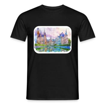 Pologne Repère Aquarelle Esquisse Dessin de peinture - T-shirt homme - noir - Devant - AI Model Male 178 light (178cm)