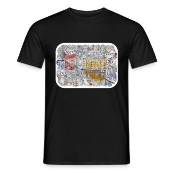 Norvège Aquarelle Esquisse Dessinée à la main Illustration - T-shirt homme - noir - Devant - AI Model Male 178 light (178cm)