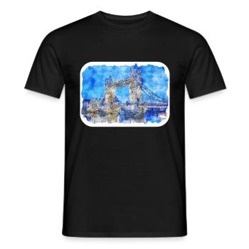 Angleterre Royaume-Uni Aquarelle Esquisse Dessinée à la main Peinture - T-shirt homme - noir - Devant - AI Model Male 178 light (178cm)