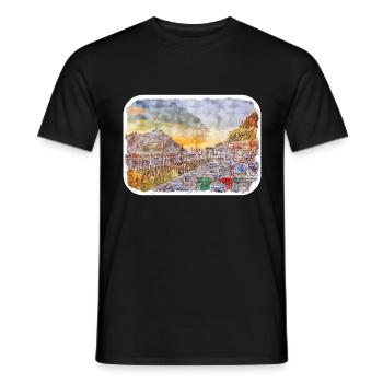 San Sebastian Espagne Aquarelle Sketch Illustration - T-shirt homme - noir - Devant - AI Model Male 178 light (178cm)