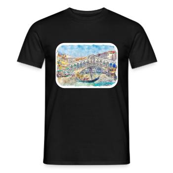 Venedig Italien Aquarellskizze Gezeichnete Illustration - Männer T-Shirt - Schwarz - Vorne - AI Model Male 178 light (178cm)