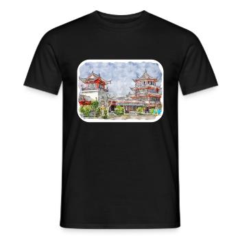 China Watercolor Sketch Hand Drawn Illustration - Men's T-Shirt - black - Front - AI Model Male 178 light (178cm)