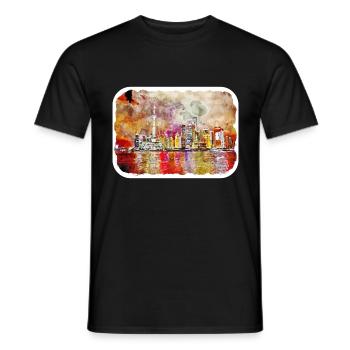 Shanghai Chine Aquarelle Esquisse Dessin Dessiné - T-shirt homme - noir - Devant - AI Model Male 178 light (178cm)