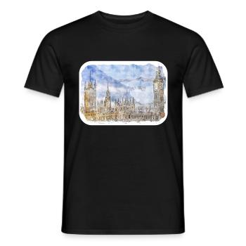 Uk Wahrzeichen Aquarell Skizze Gemälde Illustratio - Männer T-Shirt - Schwarz - Vorne - AI Model Male 178 light (178cm)