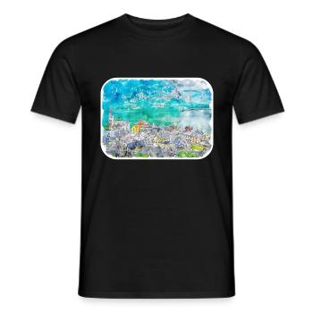 Europa Aquarellskizze Handgezeichnete Illustration - Männer T-Shirt - Schwarz - Vorne - AI Model Male 178 light (178cm)