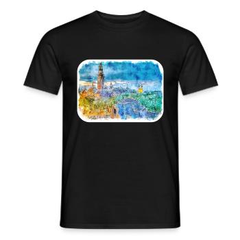 Europe Aquarelle Esquisse Dessinée à la main Illustration - T-shirt homme - noir - Devant - AI Model Male 178 light (178cm)
