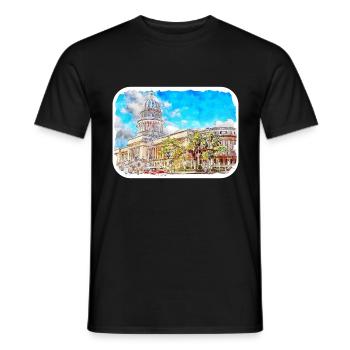 Habana Kuba Aquarell Skizze Gezeichnete Illustration - Männer T-Shirt - Schwarz - Vorne - AI Model Male 178 light (178cm)