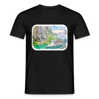 Norvège Aquarelle Esquisse Dessinée à la main Illustration - T-shirt homme - noir - Devant - AI Model Male 178 light (178cm)