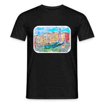 Venedig Italien Aquarell Skizze Gezeichnetes Gemälde - Männer T-Shirt - Schwarz - Vorne - AI Model Male 178 light (178cm)