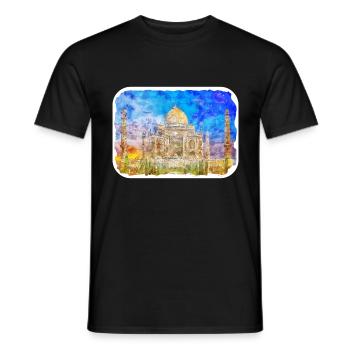 India Landmark Watercolor Sketch Paint Illustratio - Men's T-Shirt - black - Front - AI Model Male 178 light (178cm)