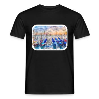 Venise Italie Aquarelle Esquisse Illustration - T-shirt homme - noir - Devant - AI Model Male 178 light (178cm)