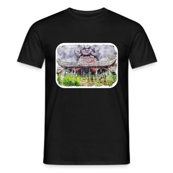 China Watercolor Sketch Hand Drawn Illustration - Men's T-Shirt - black - Front - AI Model Male 178 light (178cm)