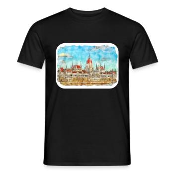 Hongrie Aquarelle Esquisse Dessinée à la main Illustration - T-shirt homme - noir - Devant - AI Model Male 178 light (178cm)