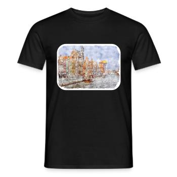 Pologne Repère Aquarelle Esquisse Dessin de peinture - T-shirt homme - noir - Devant - AI Model Male 178 light (178cm)