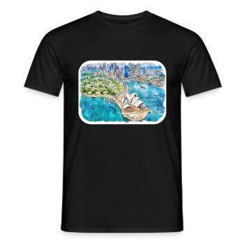 Australie Aquarelle Esquisse Dessinée à la Main Peinture - T-shirt homme - noir - Devant - AI Model Male 178 light (178cm)