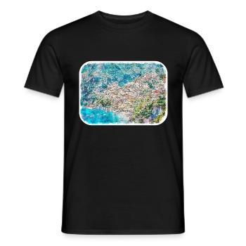 Europe Aquarelle Esquisse Dessinée à la main Illustration - T-shirt homme - noir - Devant - AI Model Male 178 light (178cm)
