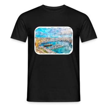 Malta Landmark Watercolor Sketch Paint Illustratio - Men's T-Shirt - black - Front - AI Model Male 178 light (178cm)