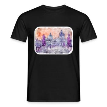 Prag Tschechien Aquarell Skizze Zeichnung - Männer T-Shirt - Schwarz - Vorne - AI Model Male 178 light (178cm)