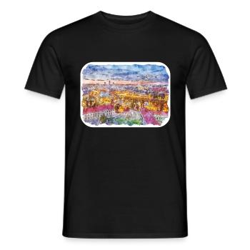 Lithuania Landmark Watercolor Sketch Illustration - Men's T-Shirt - black - Front - AI Model Male 178 light (178cm)