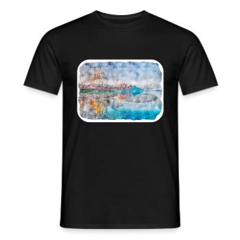 India Landmark Watercolor Sketch Paint Illustratio - Men's T-Shirt - black - Front - AI Model Male 178 light (178cm)
