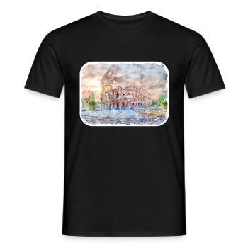 Colisée Rome Italie Aquarelle Esquisse Illustration - T-shirt homme - noir - Devant - AI Model Male 178 light (178cm)