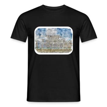 Roumanie Landmark Aquarelle Esquisse Dessin de peinture - T-shirt homme - noir - Devant - AI Model Male 178 light (178cm)