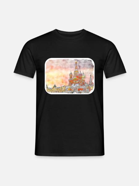 Moskau Russland Aquarell Skizze Zeichnung Zeichnung - Männer T-Shirt - Schwarz
