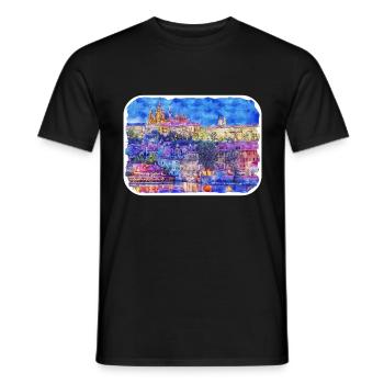 Prag Tschechische Aquarellskizze Malerei Zeichnung - Männer T-Shirt - Schwarz - Vorne - AI Model Male 178 light (178cm)